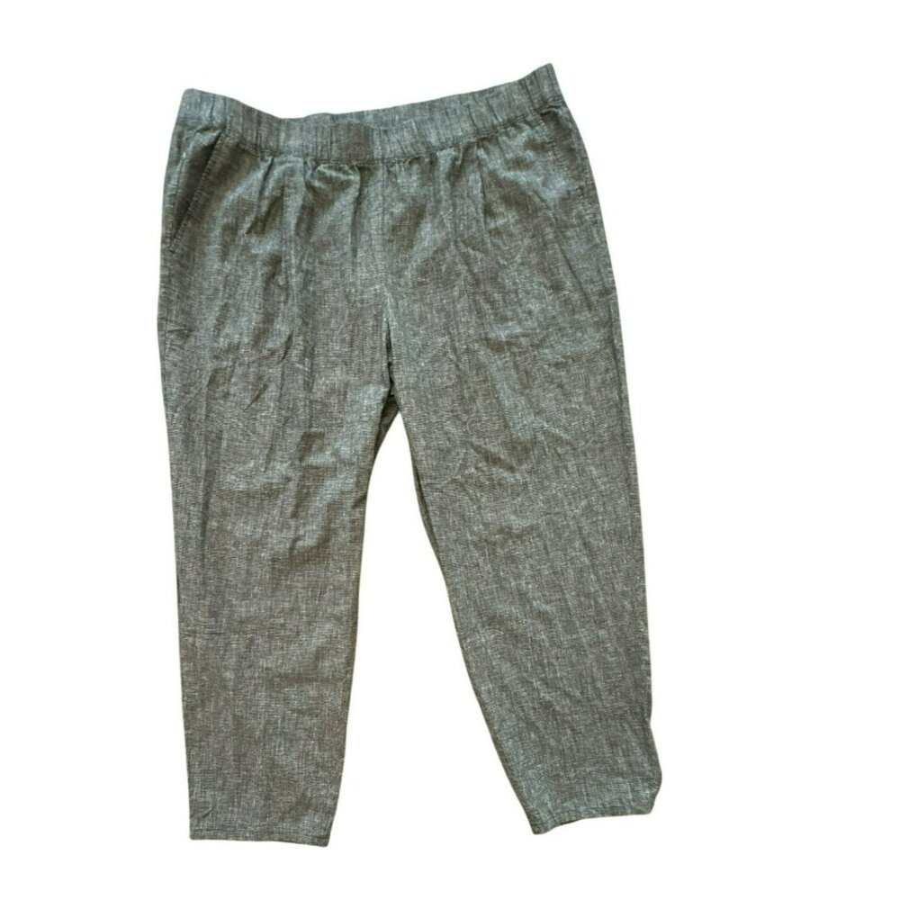 Eileen Fisher 2X Hemp Organic Cotton Tapered Ankle Pants NWT Black White Grid